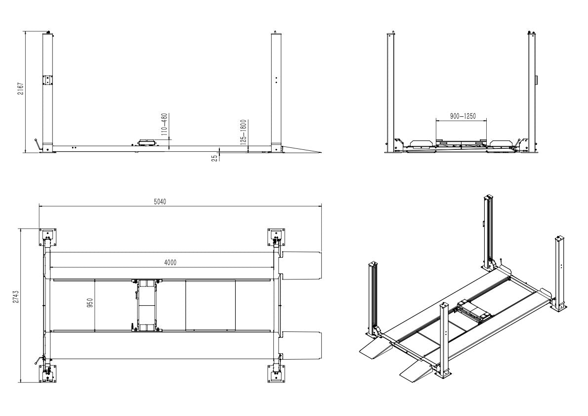 3.5 T 4 Post Car Storage hoist Model TCH HL3700