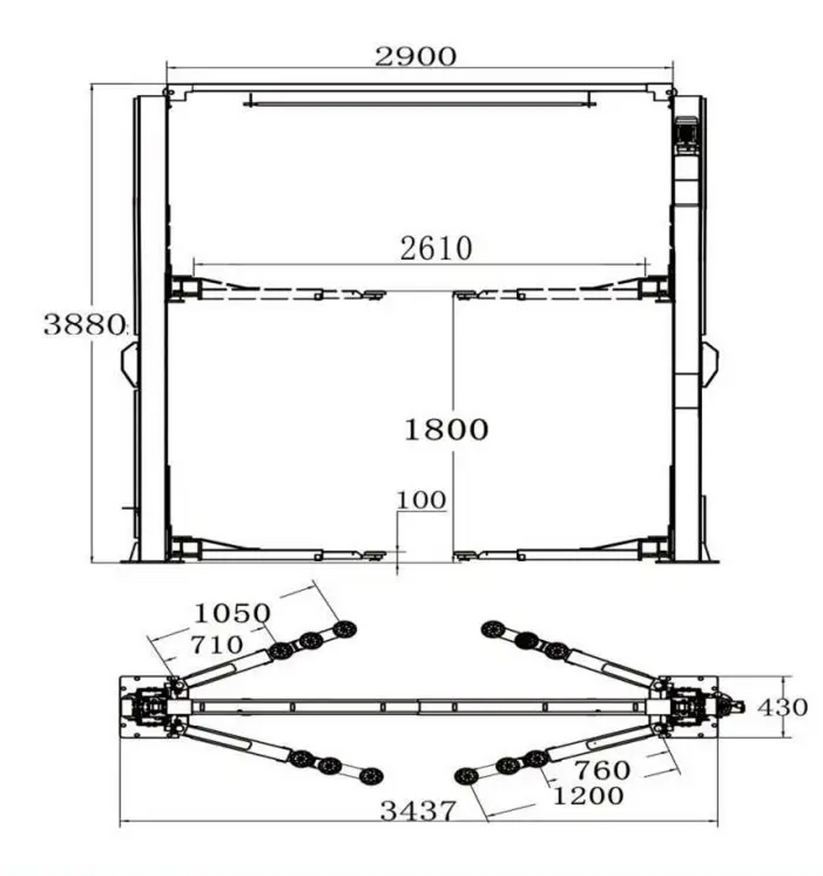 4.5 Ton 2 Post Clear Floor Hoist Car Hoist dual point release Model TC ...