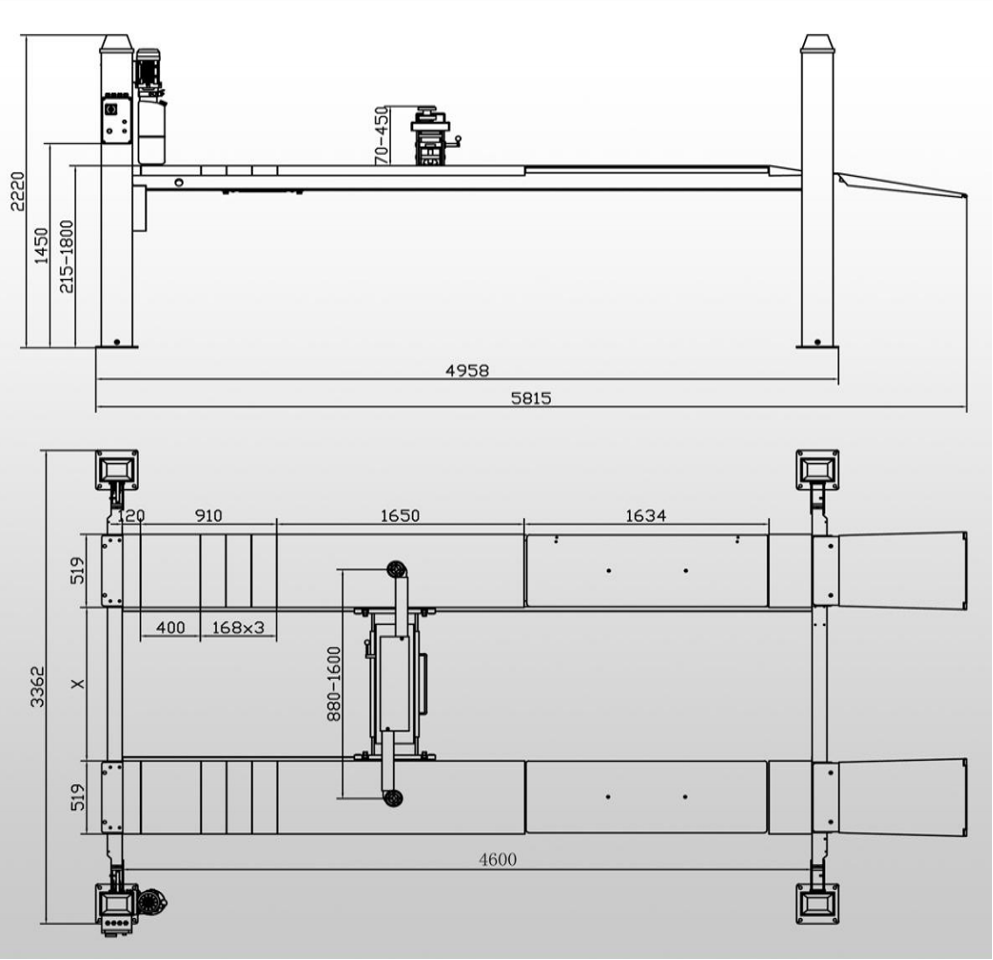 4Tonne 4 Post Hoist with Turntable and Slip Posts Model TCH YL4600