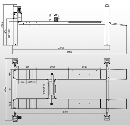 4Tonne 4 Post Hoist with Turntable and Slip Posts Model TCH YL4600