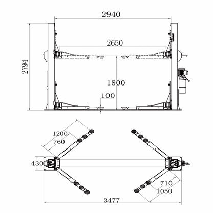 4.5 Ton 2 Post Base Plate Car Hoist dual point release Model TCH YL240